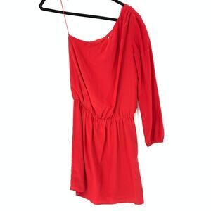 Mason Women's Size 0 One Shoulder Ruched Asymmetrical Silk Mini Dress Red